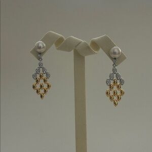 Pearl Tassel Earrings | Sterling Silver Posts | Holiday Elegant Gift for Her